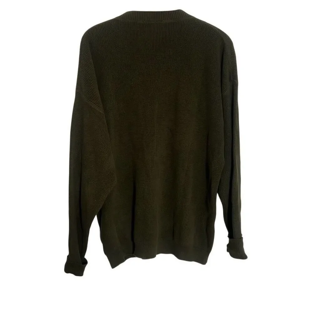 Eddie Bauer Chunky Knit Cotton Henley Pullover Sweater Olive Green‎ Size XL
